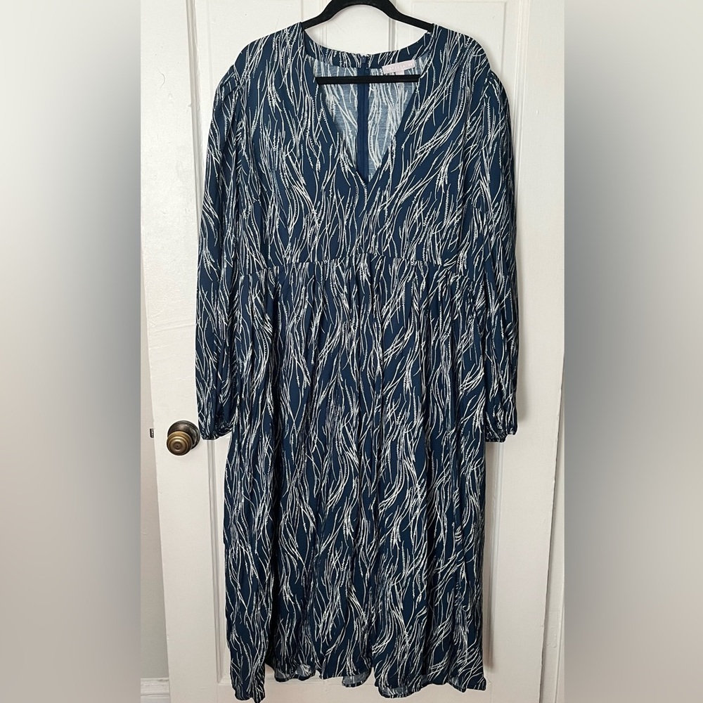 Pleat Puff Shoulder Long Sleeve Dress